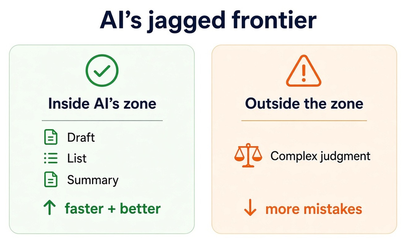 Diagram of AI comfort zone versus complex judgment