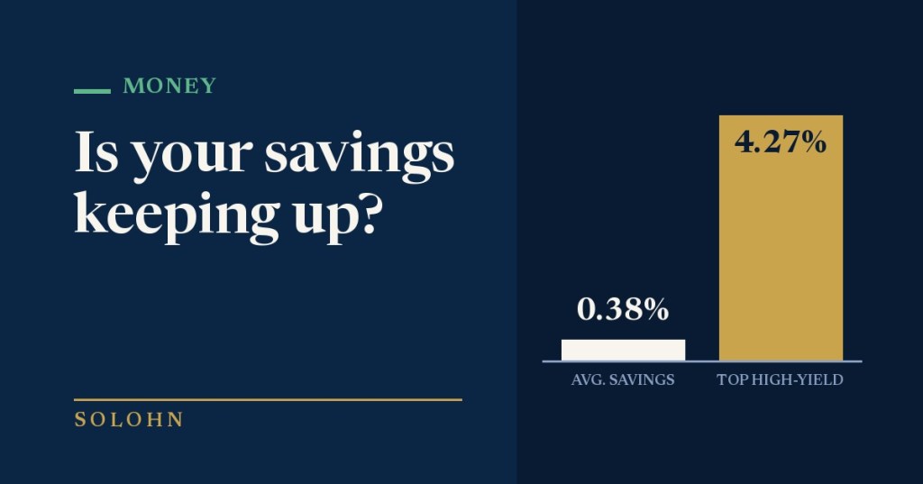 Bar chart: average savings account pays 0.38% while top high-yield savings pays 4.27%
